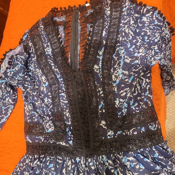 blue/black chiffon maxi-dress with slits size L NWT - Picture 3 of 5